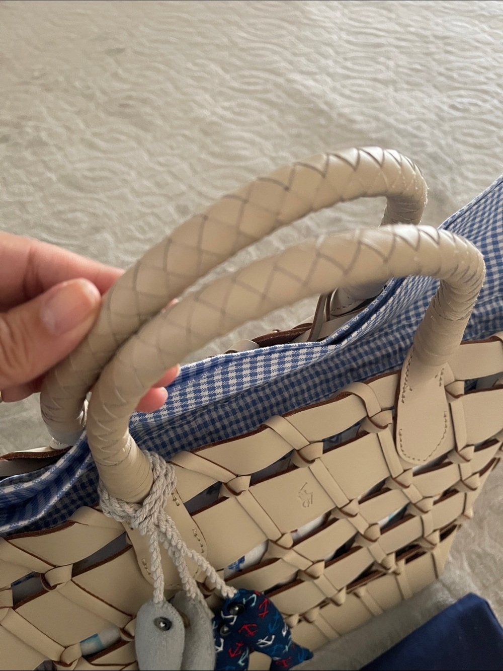 NEW Polo by Ralph Lauren Cream Woven Leather Satchel with pouch - Picture 7 of 12